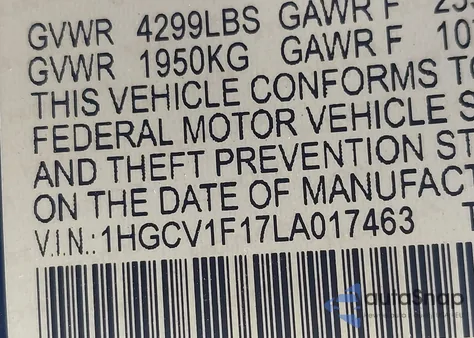 2020 Honda Accord Lx из США, поврежденный, VIN 1HGCV1F17LA017463